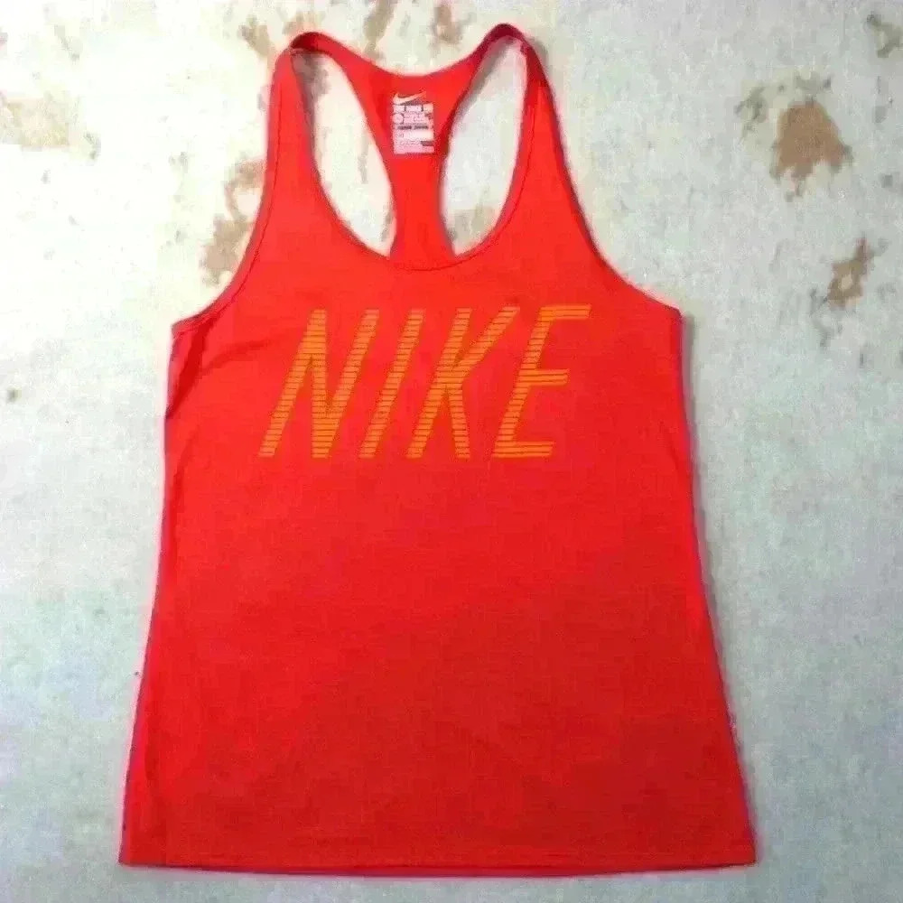 NIKE Brand Athletic Racerback Tank Top Relaxed Fit Red Scoop Neck Women Med